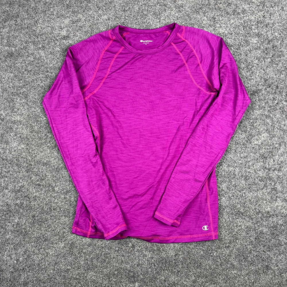 Champion Shirt Womens Size L Purple Space Dye Long Sleeve Athletic Slim Elite